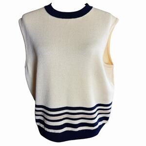St John Collection By Marie Gray Sweater Vest Ecru Stripes Large Old Money Prep